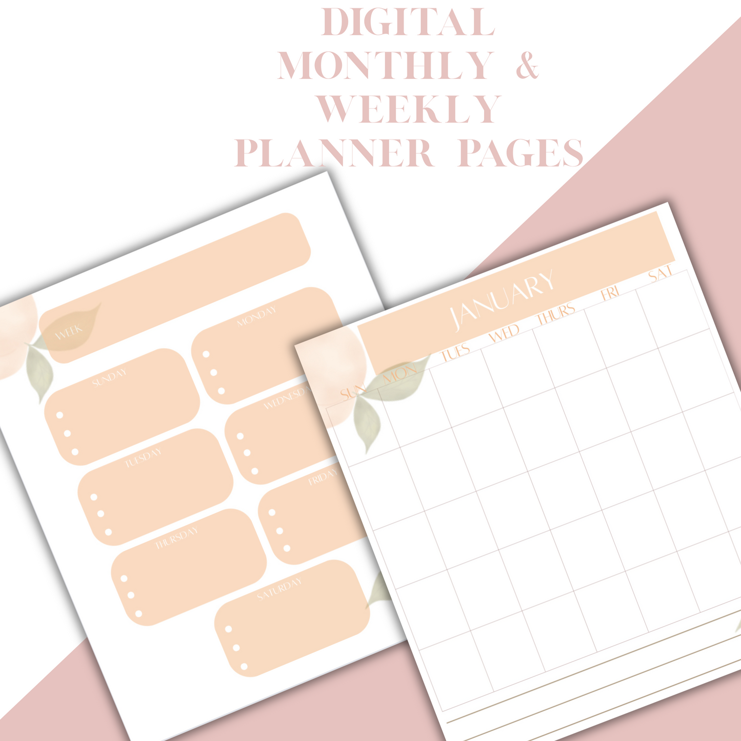 Digital Planner, Monthly, weekly organization with contact page, Peach Digital Planner
