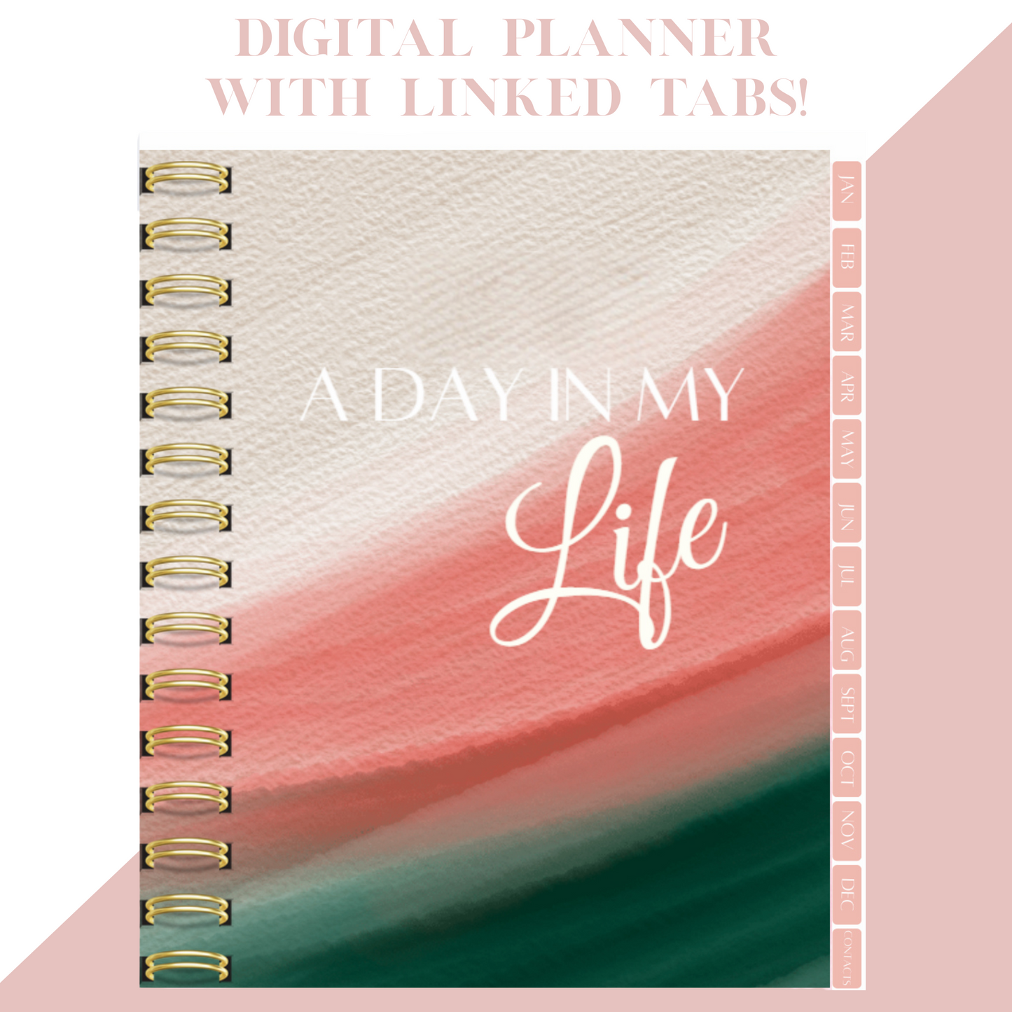 Digital Planner, Monthly, Weekly organization with contact page, Watercolor digital planner