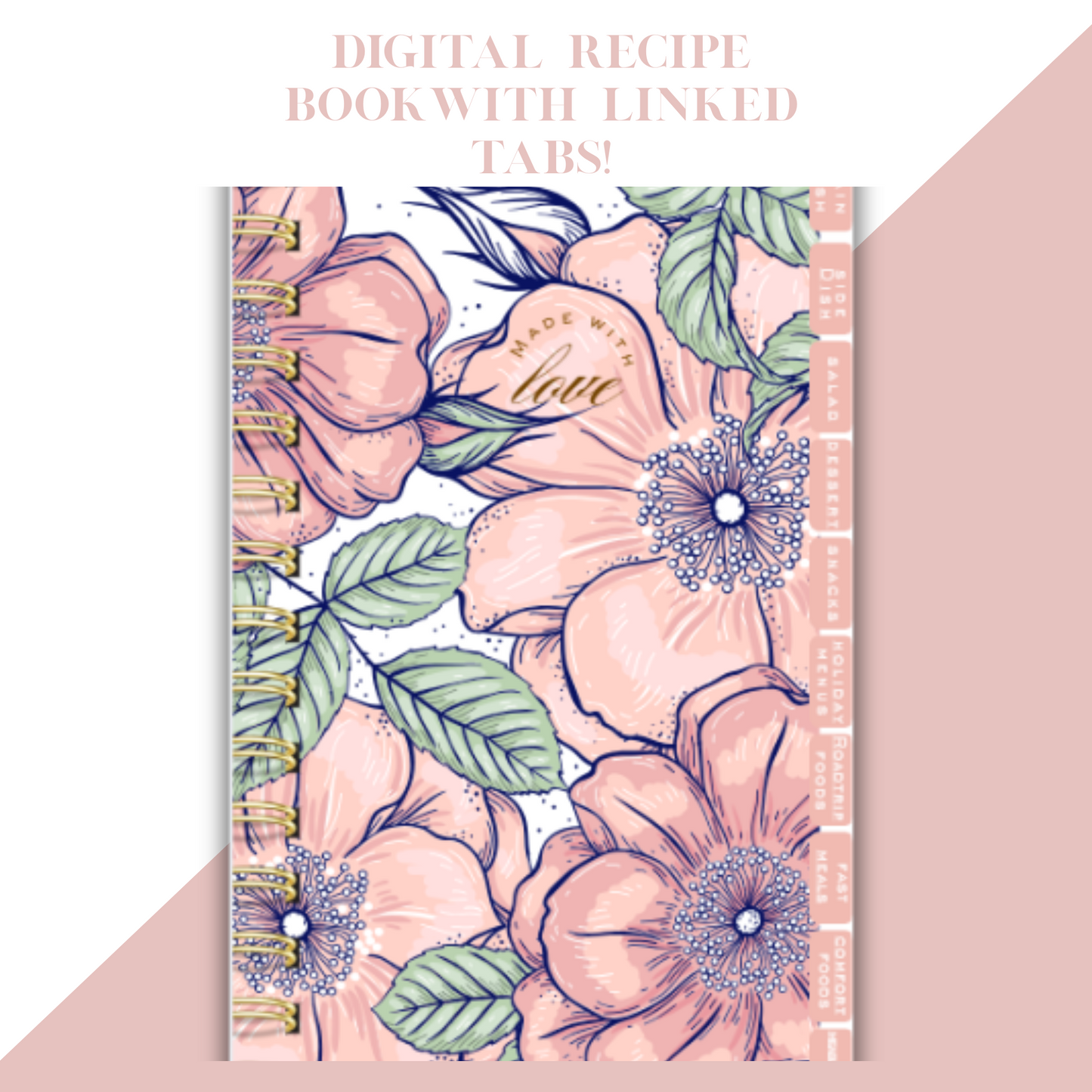 Digital Recipe Book, Made with Love Recipe Book, Blank Recipe Book, Floral Recipe Book Digital