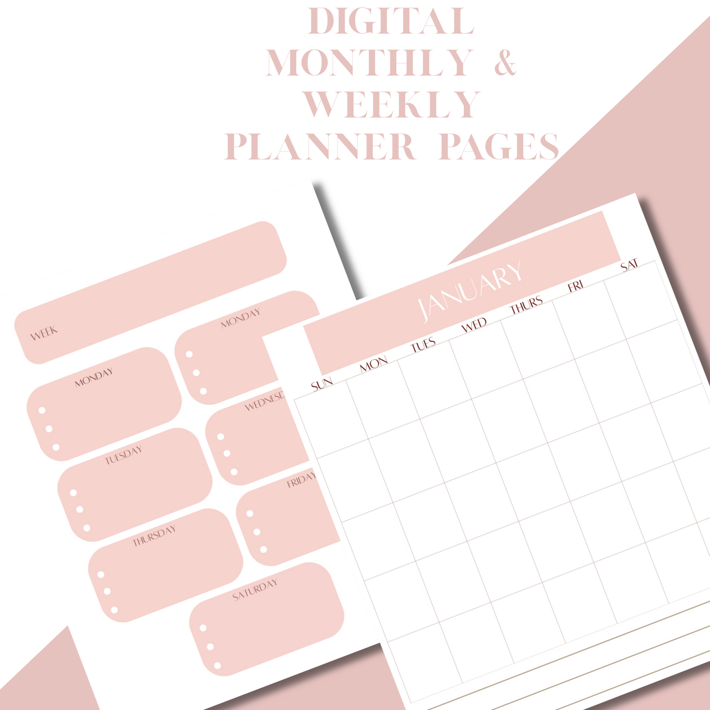 Digital Planner, Monthly, Weekly organization with contact page, Watercolor digital planner