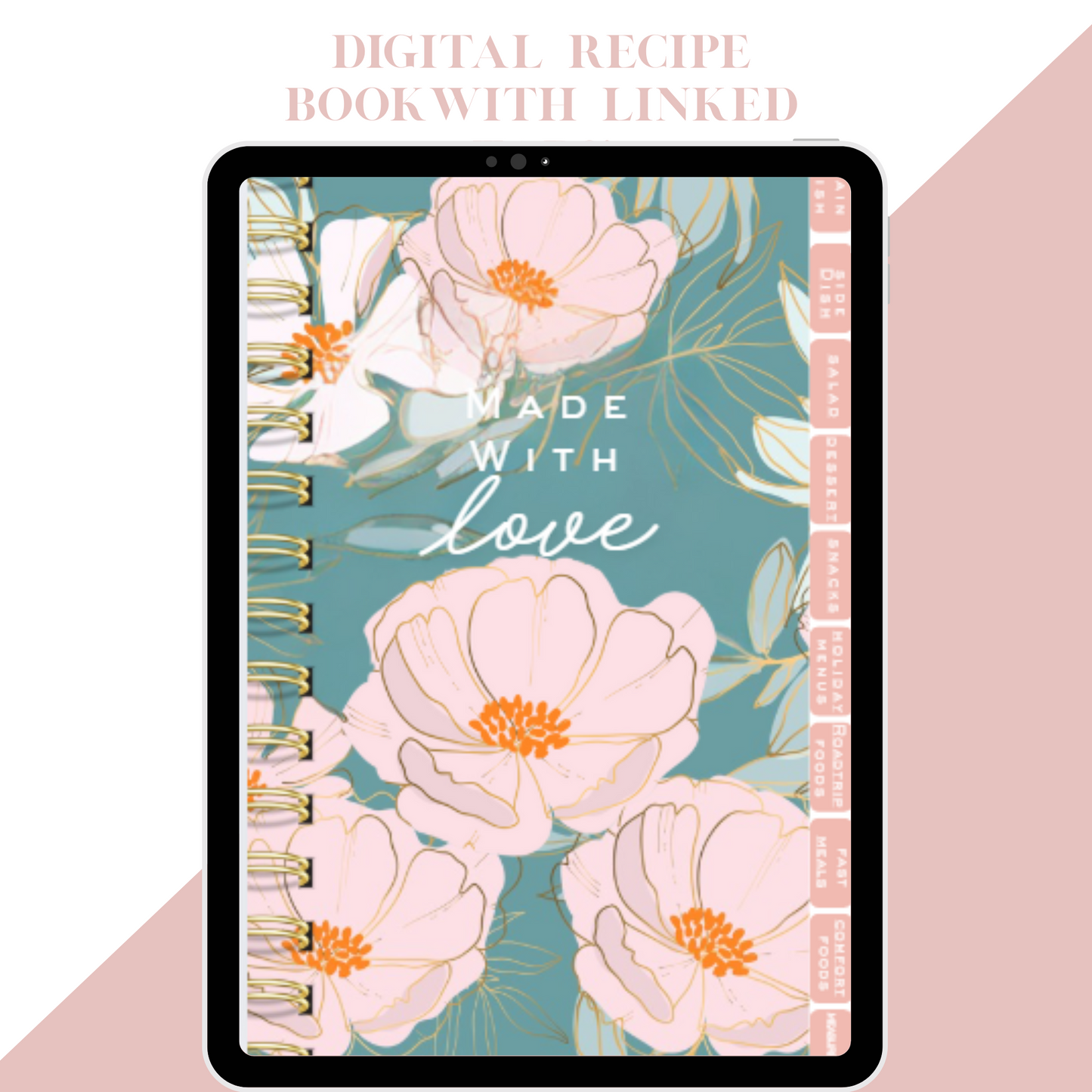 Digital Recipe Book, Made with Love Recipe Book, Blank Recipe Book, Floral Teal Recipe Book Digital (Copy)