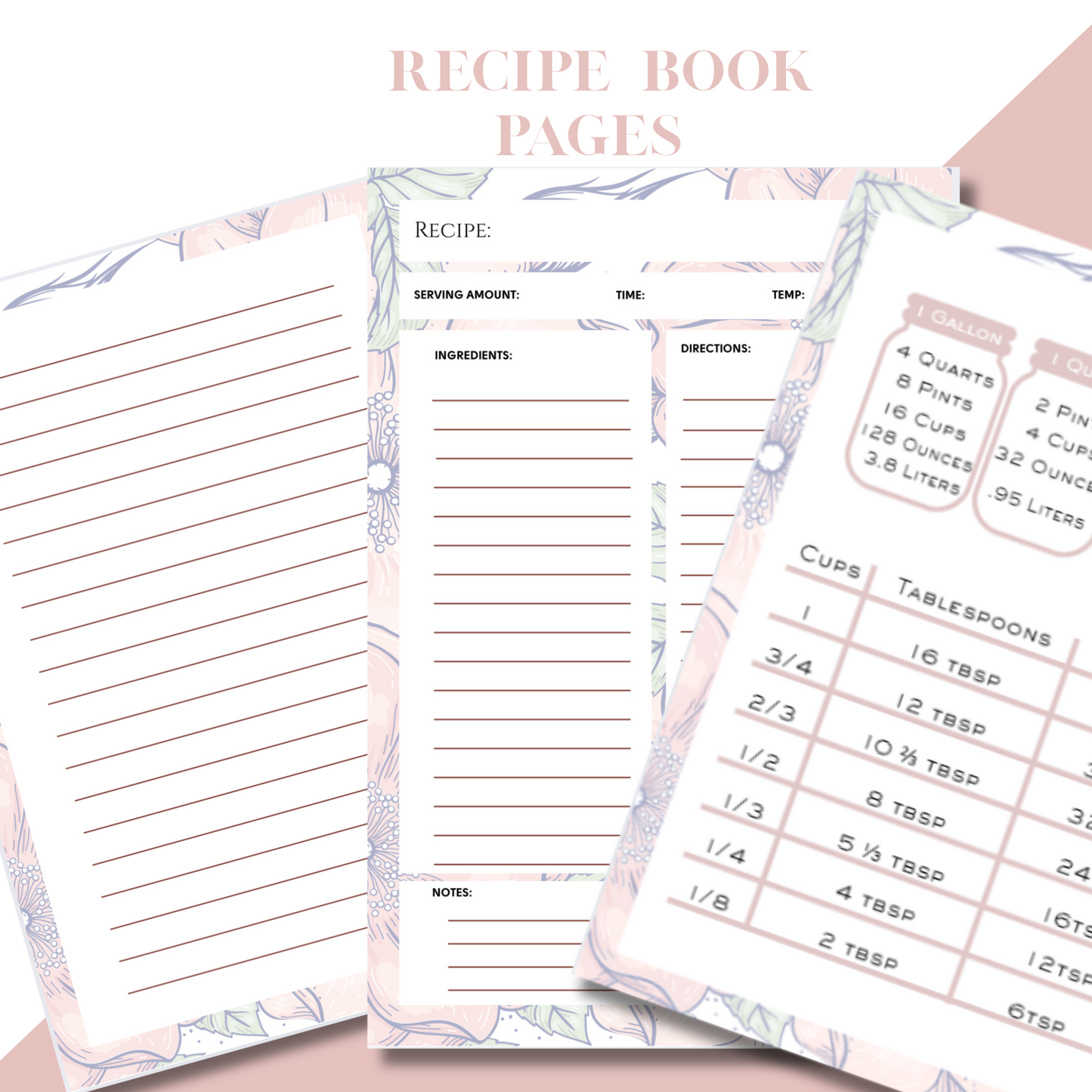 Digital Recipe Book, Made with Love Recipe Book, Blank Recipe Book, Floral Recipe Book Digital