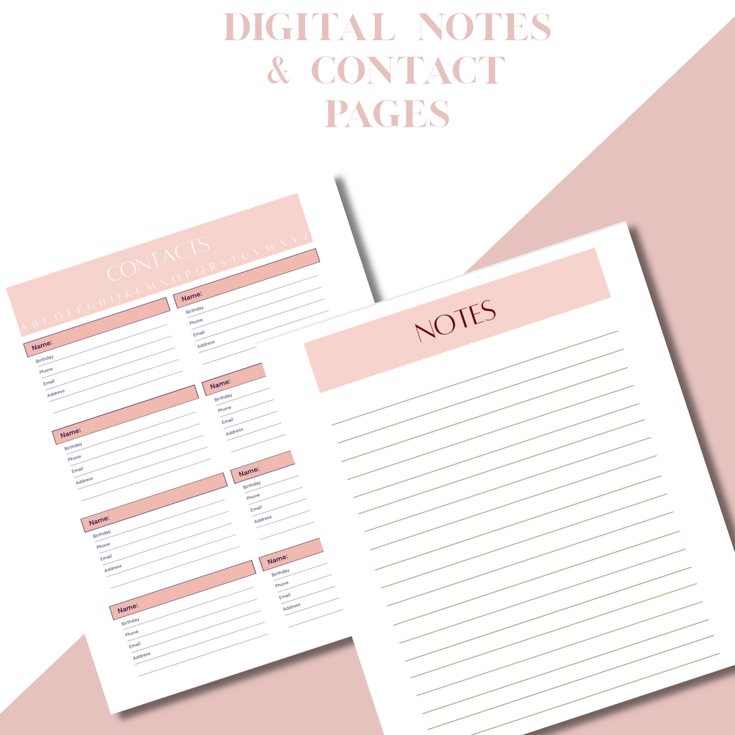 Digital Planner, Monthly, Weekly organization with contact page, Watercolor digital planner