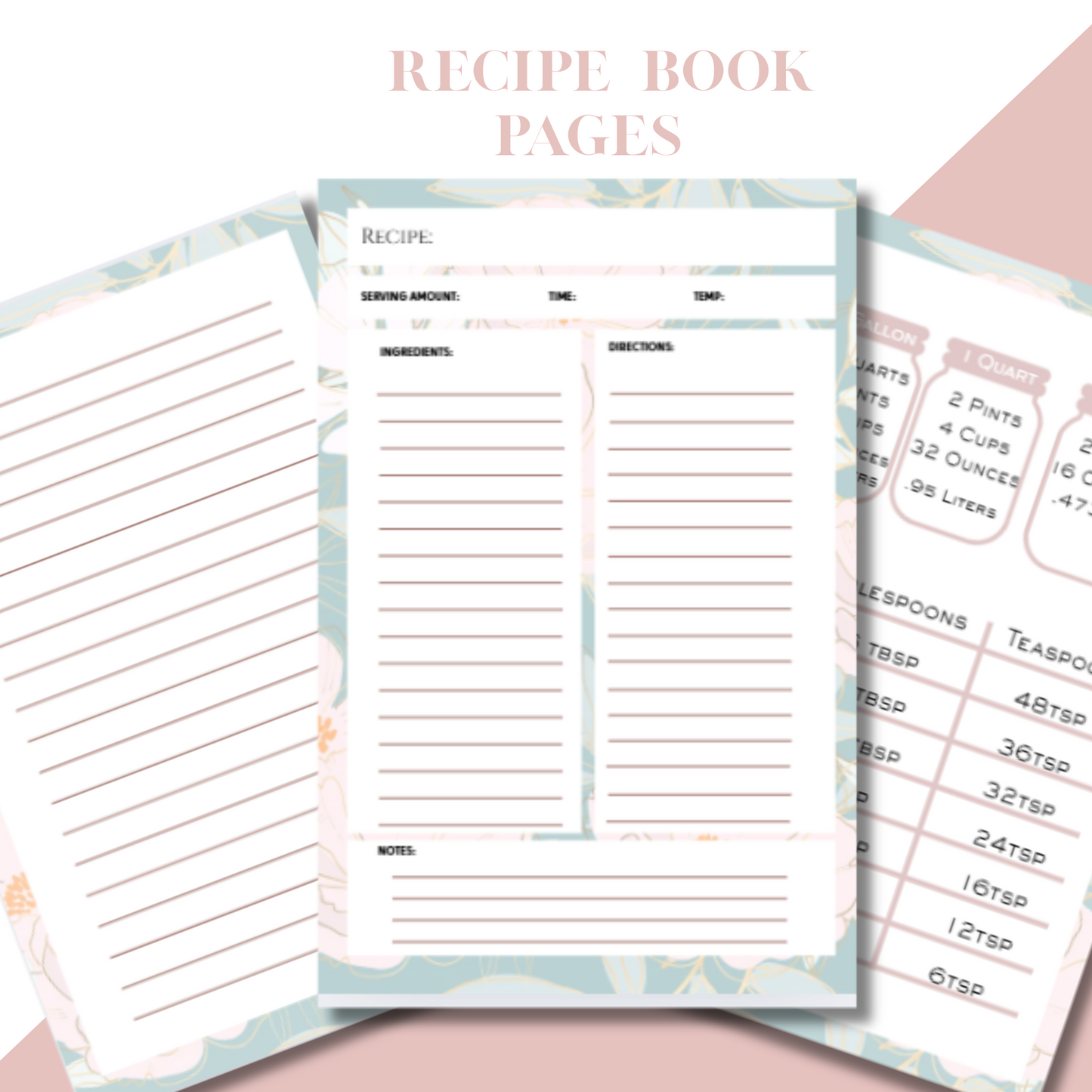 Digital Recipe Book, Made with Love Recipe Book, Blank Recipe Book, Floral Teal Recipe Book Digital (Copy)