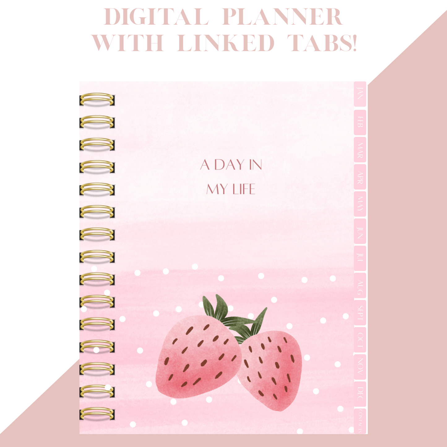 Digital Planner, monthly, weekly planner, organization with contact page, Strawberry digital planner